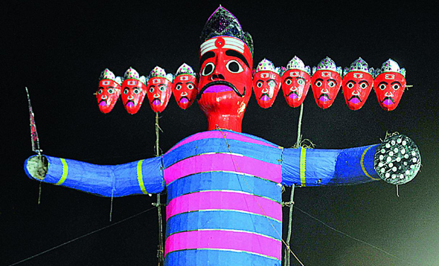 An effigy of demon king Ravana set up near Charminar on Wednesday for its burning on Dasara on Thursday (Photo: P. Surendra) An effigy of demon king Ravana set up near Charminar on Wednesday for its burning on Dasara on Thursday (Photo: P. Surendra)